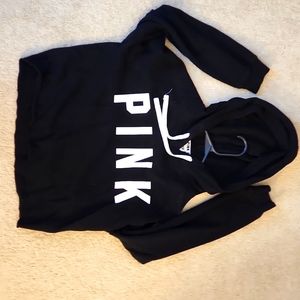 PINK SM BLACK crop top sweatshirt